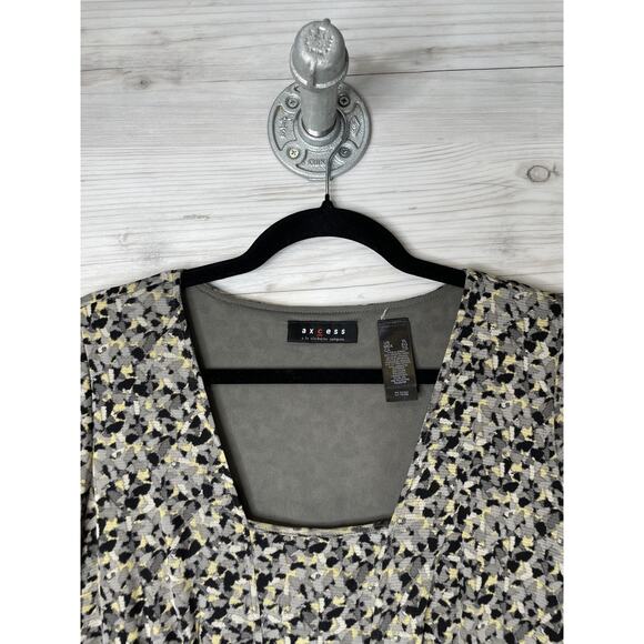 Axcess Liz‎ Claiborne Blouse Womens XL Gray Black Yellow Square Neck Lined Top - Picture 2 of 10